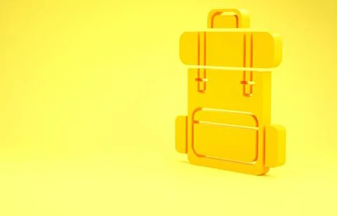 Yellow Hiking backpack icon isolated on yellow background. Camping and mounta 스톡 일러스트