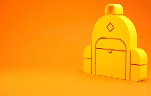 Yellow Hiking backpack icon isolated on orange background. Camping and mounta Illustrazione stock