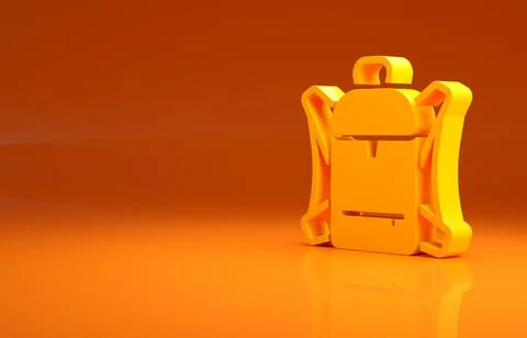Yellow Hiking backpack icon isolated on orange background. Camping and mountain Illustrazione stock