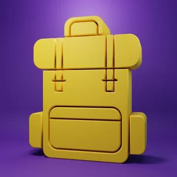 Yellow Hiking backpack icon isolated on purple background. Camping and moun.. Illustrazione stock