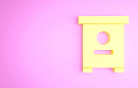 Yellow Hive for bees icon isolated on pink background. Beehive symbol. Apiary Illustrazione stock