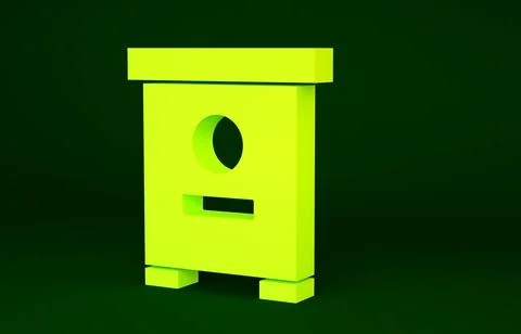 Yellow Hive for bees icon isolated on green background. Beehive symbol. Apiar Illustrazione stock