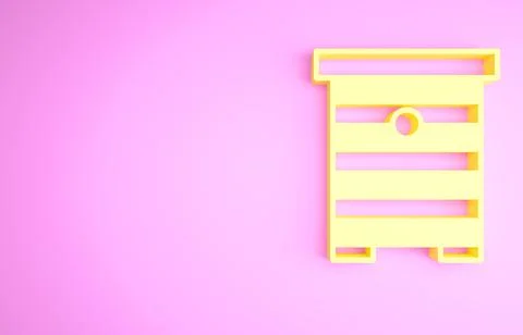 Yellow Hive for bees icon isolated on pink background. Beehive symbol. Apiary Illustrazione stock