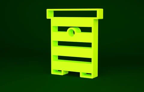Yellow Hive for bees icon isolated on green background. Beehive symbol. Apiary Illustrazione stock