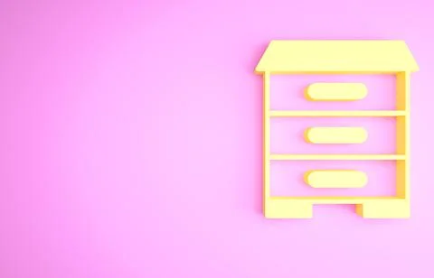Yellow Hive for bees icon isolated on pink background. Beehive symbol. Apiary Illustrazione stock