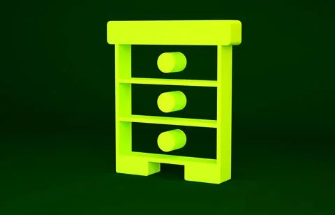 Yellow Hive for bees icon isolated on green background. Beehive symbol. Apiary Illustrazione stock
