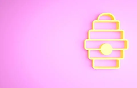 Yellow Hive for bees icon isolated on pink background. Beehive symbol. Apiary Illustrazione stock