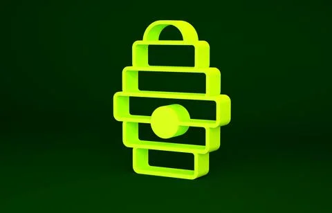 Yellow Hive for bees icon isolated on green background. Beehive symbol. Apiary Illustrazione stock