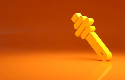 Yellow Honey dipper stick icon isolated on orange background. Honey ladle Illustrazione stock