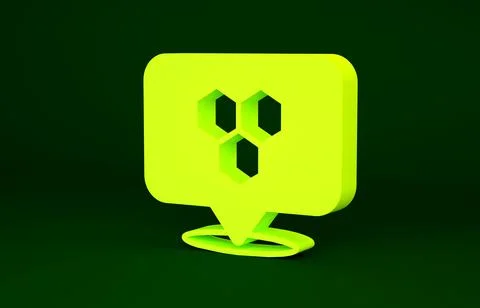 Yellow Honeycomb bee location map pin pointer icon isolated on green background Stock Illustration