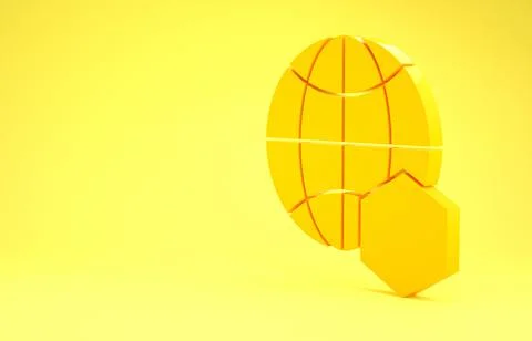 Yellow Honeycomb map of the world icon isolated on yellow background. World b Illustrazione stock