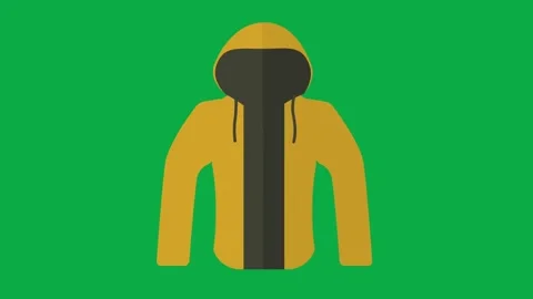 Yellow hooded jacket animated flat icon isolated on green screen for fashion vid Stock Footage 332151313