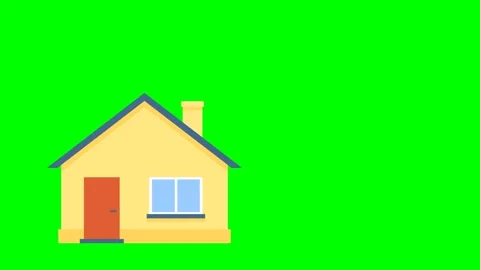 Yellow house on green background with empty copy space on the right side. House Video stock 254876529