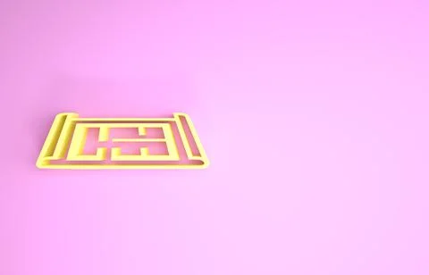 Yellow House plan icon isolated on pink background. Minimalism concept. 3d il Stock Illustration