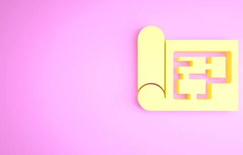 Yellow House plan icon isolated on pink background. Minimalism concept. 3d il Stock Illustration