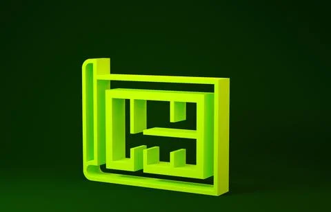 Yellow House plan icon isolated on green background. Minimalism concept. 3d i Stock Illustration