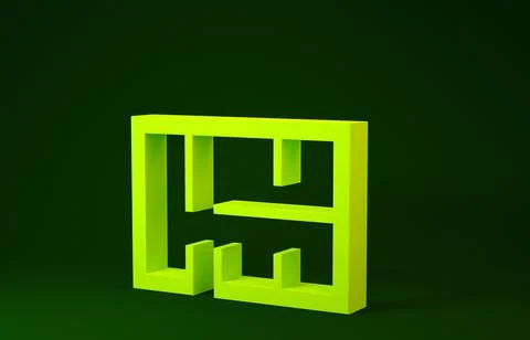 Yellow House plan icon isolated on green background. Minimalism concept. 3d i Stock Illustration