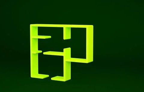 Yellow House plan icon isolated on green background. Minimalism concept. 3d i Stock Illustration