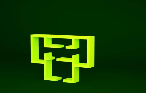 Yellow House plan icon isolated on green background. Minimalism concept. 3d i Stock Illustration
