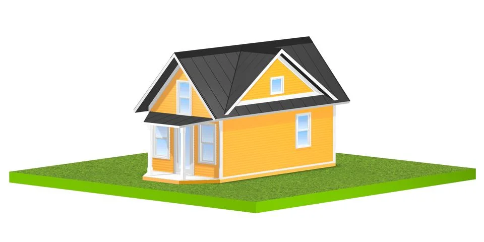 Yellow House on plot of land over white angle Stock Illustration