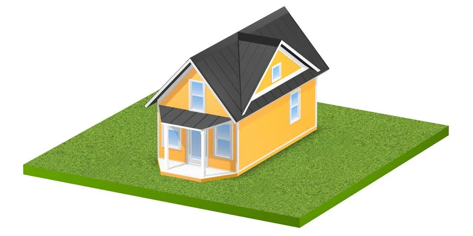 Yellow House on plot of land over white Ilustración de archivo