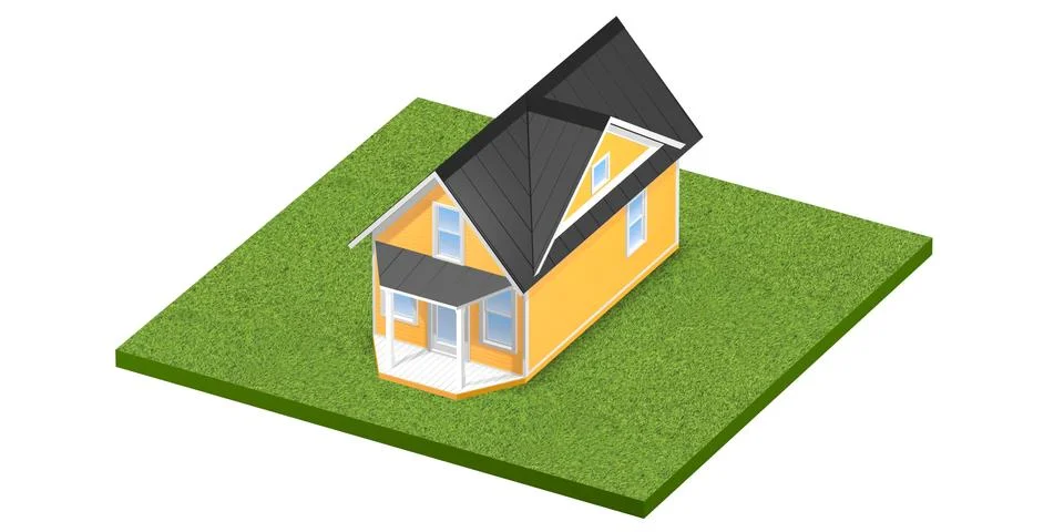 Yellow House on plot of land over white high angle Stock Illustration