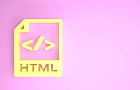 Yellow HTML file document. Download html button icon isolated on pink backgro Illustrazione stock