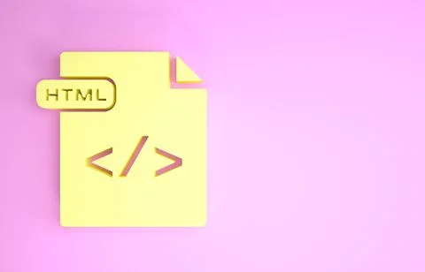 Yellow HTML file document. Download html button icon isolated on pink backgro イラスト素材