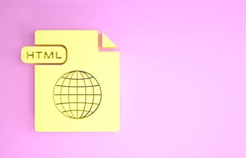 Yellow HTML file document. Download html button icon isolated on pink backgro イラスト素材