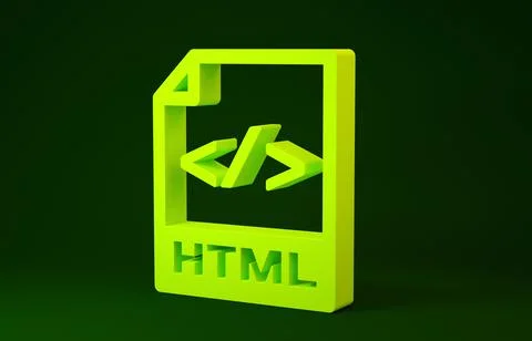Yellow HTML file document. Download html button icon isolated on green backgr Illustration