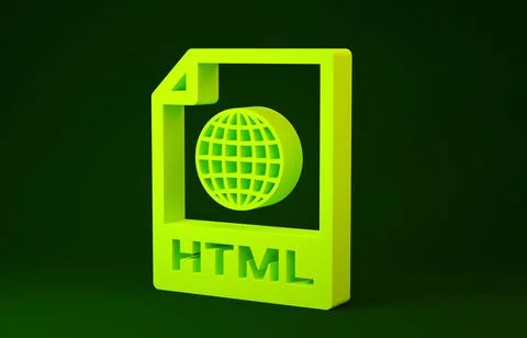 Yellow HTML file document. Download html button icon isolated on green backgr Stockillustratie