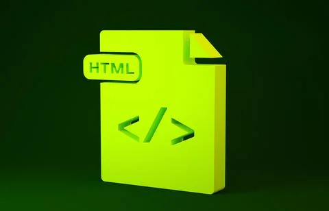 Yellow HTML file document. Download html button icon isolated on green backgr Stock Illustration