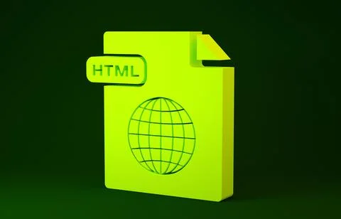 Yellow HTML file document. Download html button icon isolated on green backgr Stock Illustration