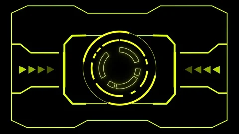 Yellow hud core animation with glowing circular center and navigation arrow.. Stock Footage 337364515