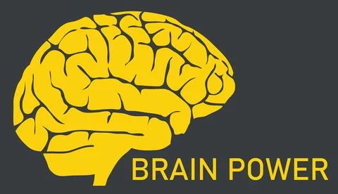 Yellow human brain silhouette with brain power text vector illustration Stock Illustration