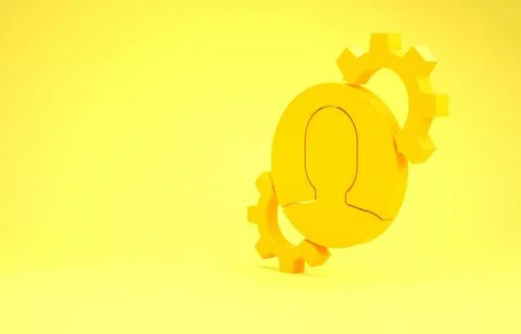 Yellow Human with gear inside icon isolated on yellow background. Artificial  Illustrazione stock