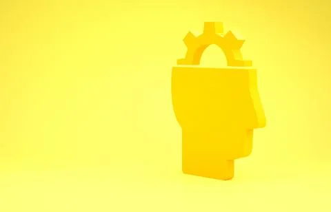 Yellow Human with gear inside icon isolated on yellow background. Artificial  Illustrazione stock