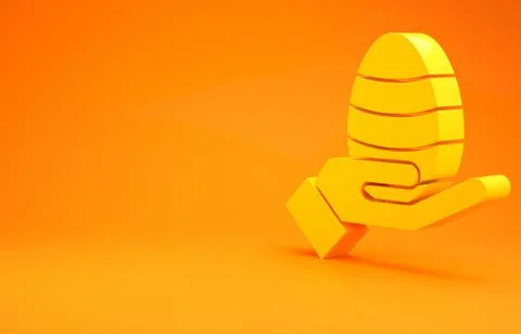 Yellow Human hand and easter egg icon isolated on orange background. Happy Ea イラスト素材