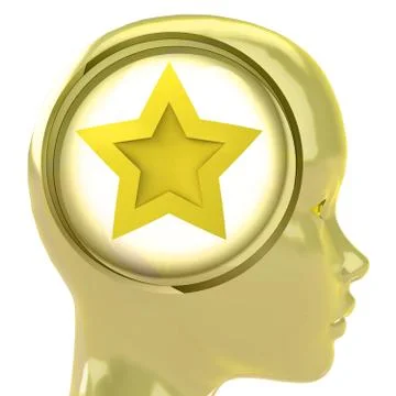 Yellow human head with brain cloud with top star inside illustration 스톡 일러스트
