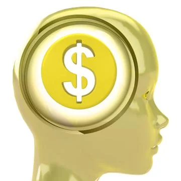 Yellow human head with brain cloud with dollar coin inside illustration Stock Illustration