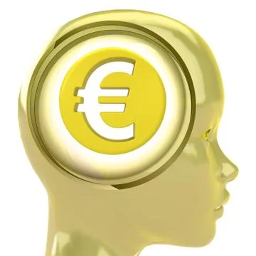 Yellow human head with brain cloud with euro coin inside illustration Stock Illustration