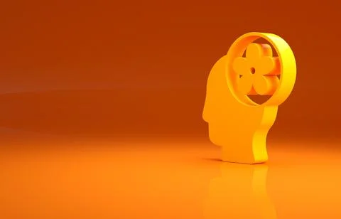 Yellow Human head with flower inside icon isolated on orange background Stock Illustration