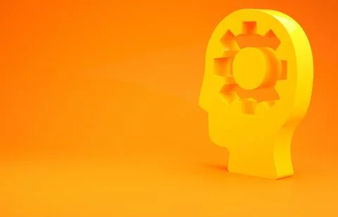 Yellow Human head with gear inside icon isolated on orange background. Artifi 스톡 일러스트