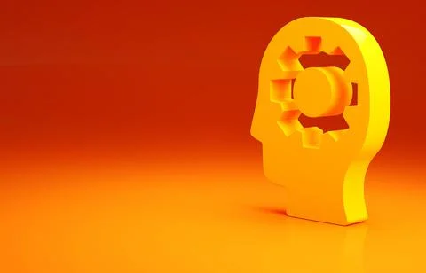 Yellow Human head with gear inside icon isolated on orange background. Artifi Stock Illustration