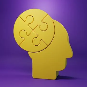Yellow Human head puzzles strategy icon isolated on purple background. Thin.. Illustrazione stock