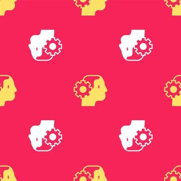Yellow Humanoid robot icon isolated seamless pattern on red background Illustrazione stock