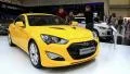 Yellow Hyundai Genesis at yearly automotive-show SIA 2012 in Kiev, Ukraine HD Footage