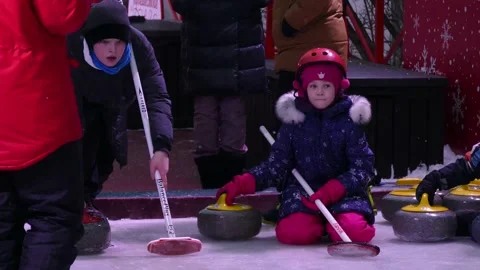 Yellow ice curling bat 2022 Stock Footage 169959417