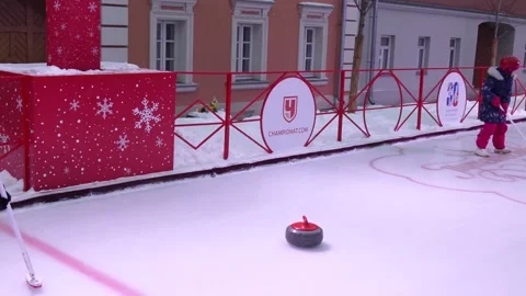 Yellow ice curling bat 2022 Stock Footage 169959522