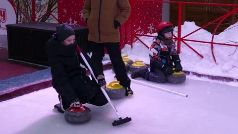 Yellow ice curling bat 2022 Stock Footage 169959698
